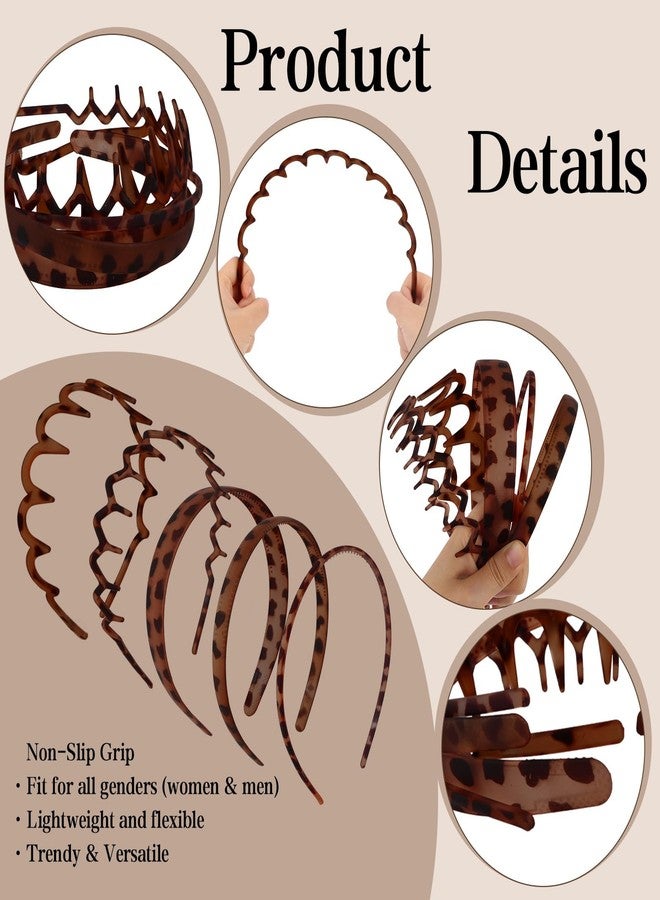Semato 5 Pcs Leopard Zig Zag Headbands for Women-Non Slip Headband Tortoiseshell Hair Accessories with Teeth That Stay in Place for Thick/Curly Hair - Image 2